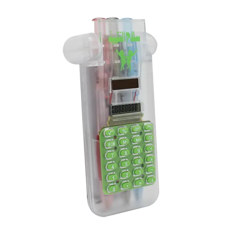 Student Stationaire Doos Promotionele Kid's Studie Gereedschap 8-Cijferig LCD Display Potlood Box Solar Pocket Calculator Met pen Set