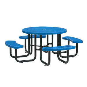 Mesa de picnic redonda de acero para exteriores y Banco, muebles de exterior, mesa de comedor de metal, mesa de café para patio público con orificio para sombrilla - Product Image 5