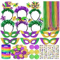 Masques de fête de carnaval Mardi Gras, colliers de perles, bandeaux, bracelets en silicone, pièces de monnaie dorées, autocollants de tatouage, accessoires photo, cadeaux pour stand photo