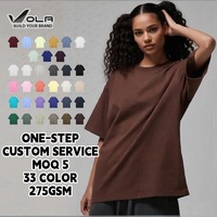 Kaos Pria 275GSM Heavyweight Oversized Drop Shoulder 100% Katun Tahan Lama Bernapas Logo Kustom Produsen Polos Tanpa Desain