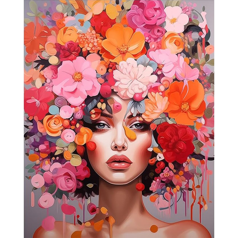 Femme avec tête de fleur-couleur multiple