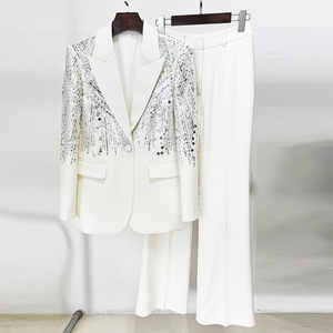 <span class=keywords><strong>Ensemble</strong></span> de costume deux pièces noir de luxe, blazer à paillettes argentées, <span class=keywords><strong>pantalon</strong></span> long, tenue de soirée formelle, costumes formels <span class=keywords><strong>pour</strong></span> femmes - Product Image 6
