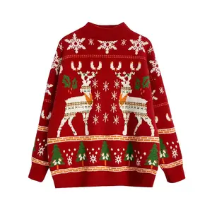 따뜻한 맞춤형 라운드 넥 풀오버 니트 스웨터 새해 크리스마스 선물 스웨터 패턴