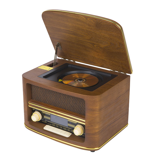 CD Player Desktop Built-in Speaker FM AM Wooden Retro Vintage Radio Vertical cd Player