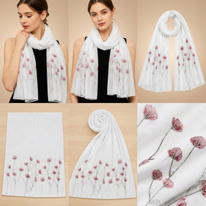 Women's <b>White</b> Floral Viscose Shawl Lightweight Long Soft Scarf Wrap for Travel Casual Wear and Gift - Product Image 2