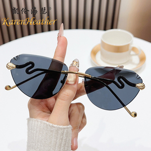 Lunettes de soleil œil-de-chat sans monture élégantes pour femmes, avec embellissement en métal en forme de <span class=keywords><strong>serpent</strong></span>, protection UV400, verres haute définition - Product Image 3