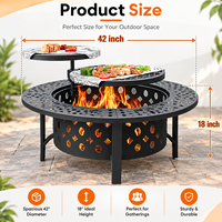 Brasero en acier de 42 pouces avec 2 grilles, couvercle, pique-foyer et table métallique - Barbecue extérieur écologique à bois 45000-49999 BTU, revêtement poudré