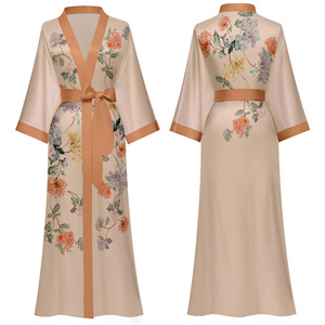 Prêt à expédier nouveau marine Satin surdimensionné pyjamas chemise de nuit <span class=keywords><strong>pour</strong></span> les femmes mince longue nuit Robe printemps automne maison vêtements taille unique - Product Image 2