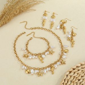Nuevo conjunto de joyería de acero inoxidable de lujo estilo playa con conchas marinas y estrellas de mar que no se decolora - Product Image 2