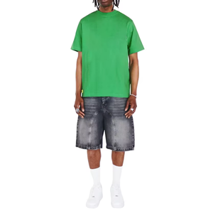 Bouton personnalisé étiquette en <span class=keywords><strong>cuir</strong></span> avant dos broderie Denim Shorts garçons couper et coudre lavé gris Jorts 2025 été - Product Image 5