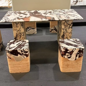 Luxury Modern Dining <strong>Table</strong> Set Italy Calacatta Viola Marble Stone Furniture for Dining Room <strong>with</strong> <strong>Table</strong> <strong>Stool</strong> - Product Image 3