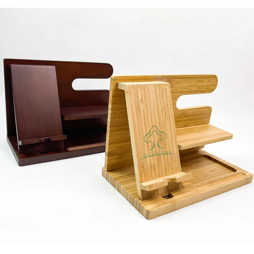 New Style Wood Phone Docking Station Bamboo Key Holder Nightstand Organizer for Bedroom