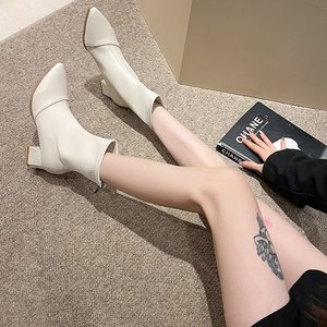 Botas Martin de tacón alto y fino con cremallera para <span class=keywords><strong>mujer</strong></span>, estilo coreano, patrón sólido, para <span class=keywords><strong>otoño</strong></span> e <span class=keywords><strong>invierno</strong></span> 2023 - Product Image 3