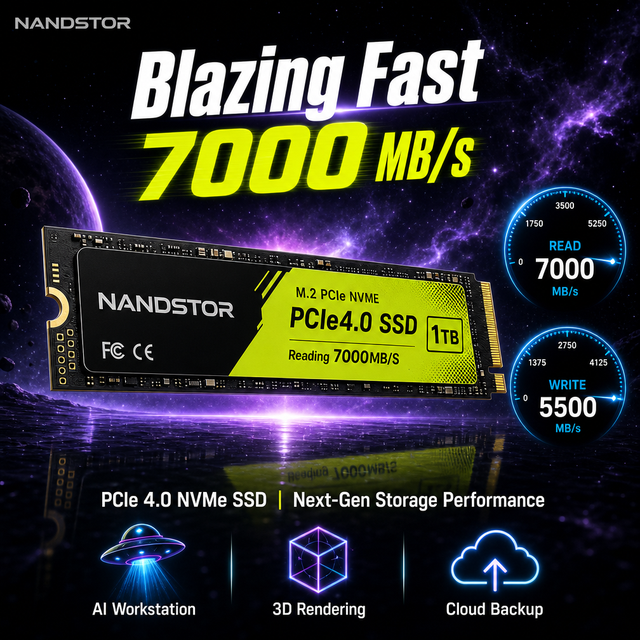 Nandstor OEM ODM NVMe M.2 SSD Internal Solid State Drive High Speed 7000mb/s PCIe 4.0 512GB 1TB for Computer Upgrade