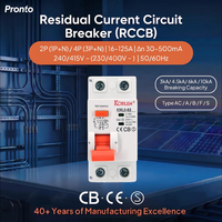 Disjoncteur différentiel 2P 16A 20A 63A 100mA RCCB KNL5-63 pour usage domestique et industriel, équipement électronique, protection contre les fuites à la terre 6kA
