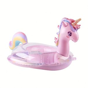 Vente en gros de nouveaux anneaux gonflables en PVC de style licorne rose, accessoires pour piscine, logo personnalisé - Product Image 1