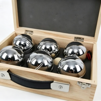 6 boules de pétanque avec boîte en bois, mesureur en plastique avec cordon pour jeu familial en plein air sur pelouse ou plage