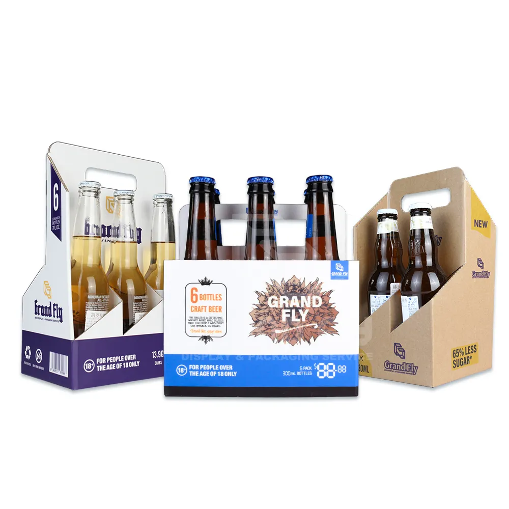 Caixa de papelão para garrafas de cerveja, caixa de papelão com 6 pacotes de impressão personalizada