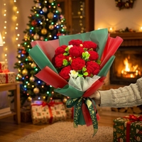 Bouquet de fleurs artificielles en crochet fait main rouge pour mariage, bouquet de mariée, cadeau de remise de diplôme et décoration de maison pour les fêtes
