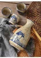 Fournisseur direct d'usine, pot à saké en céramique épaisse de style Japandi, mini format, avec 4 tasses, bouteille à saké peinte à la main, distributeur de vin Shochu