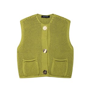 Womens Crochet Chunky Knit <strong>Sweater</strong> <strong>Vest</strong> Casual Sleeveless Button Down <strong>Vest</strong> Tops <strong>Cropped</strong> Cardigan <strong>Sweaters</strong> with Pockets Free Size - Product Image 1
