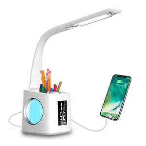 Kinderen Studie Lamp Met Wekker Penhouder Kleur Veranderende Led Mood Light Bureaulampen