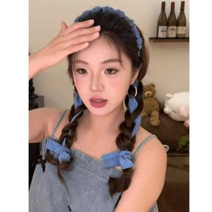ที่คาดผมริบบิ้นสีน้ำเงินเดนิมลายคลื่นสำหรับฤดูร้อนแบบใหม่  แบบถักเปียเก๋ไก๋ ให้ความรู้สึกเย็นสบาย  แบบถักเปียเต็มเส้นหวานซ่อนเปรี้ยว - Product Image 3