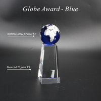 Globe de cristal bleu mondial personnalisé Trophée de commande mondiale pour les trophées Arden Globe Award-Plaque bleue Premium