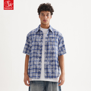 <span class=keywords><strong>Chemise</strong></span> décontractée d'été pour <span class=keywords><strong>homme</strong></span> SK, style vintage, en coton mélangé, à <span class=keywords><strong>carreaux</strong></span>, délavée, à manches courtes, boutonnée, effet vieilli, streetwear - Product Image 1