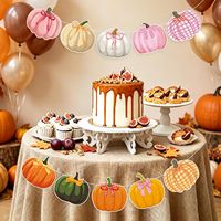 Bannière de fête d'automne avec citrouilles, décoration pour cheminée et manteau de cheminée, idéale pour Thanksgiving, anniversaires, en orange et rose