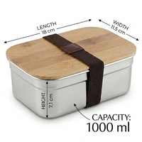 Boîte alimentaire carrée en acier inoxydable personnalisable avec couvercle en bois, compartiments étanches, impression personnalisée, boîte bento