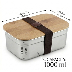 Anpassbare Edelstahl-Quadrat-Lebensmittelbehälter mit Holzdeckel Auslaufsichere Fächer Personalisierte Bedruckung Bento-Box - Product Image 4