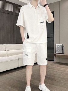 Nouvelle tendance de la mode estivale, chemise à manches courtes de couleur unie, ensemble multi-poches, ensemble sportif décontracté pour <span class=keywords><strong>homme</strong></span>, <span class=keywords><strong>grande</strong></span> <span class=keywords><strong>taille</strong></span>, ensemble deux pièces <span class=keywords><strong>4XL</strong></span> - Product Image 4