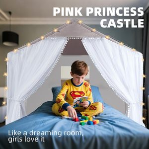 Tente <span class=keywords><strong>de</strong></span> jeu pour enfants en polyester avec bande lumineuse, couleur rose, pour intérieur et extérieur – Grande vente - Product Image 1