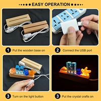 Base d'éclairage LED en bois massif pour présentoir de plaques en acrylique, verre cristal et résine, avec câble USB et bouton de réglage de la luminosité