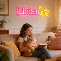 Letrero LED de Neón Personalizado con Cara de Gato Neonawall, Luz con Nombre Personalizado para Regalo de Boda, Cumpleaños o Fiesta