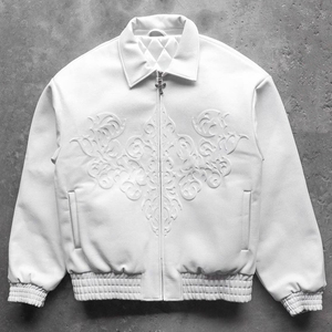 Veste de moto streetwear respirante sans couture avec logo personnalisé imprimé, motif personnalisé, cuir PU noir - Product Image 3