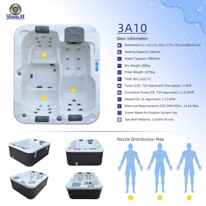 Bain de massage en acrylique pour 3 personnes, adapté à une utilisation à domicile et en extérieur, avec 24 jets, certifié CE, personnalisable - Product Image 2