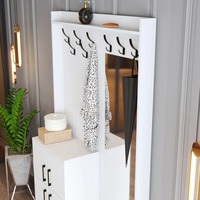Porte-manteau mural moderne blanc durable en mélamine, panneau de particules, arbre de hall, avec miroir, rangement pour chaussures, plusieurs étagères