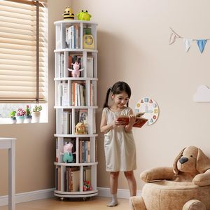 Libreria Girevole in Legno Massello con Ruote, Espositore <span class=keywords><strong>Rotondo</strong></span> a Sei Scomparti, Design Unico in Legno Naturale per Spazi Piccoli e Angoli - Product Image 3