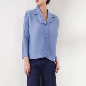 Женская плиссированная рубашка Miyake, Базовая рубашка с отложным воротником и пуговицами, 2022