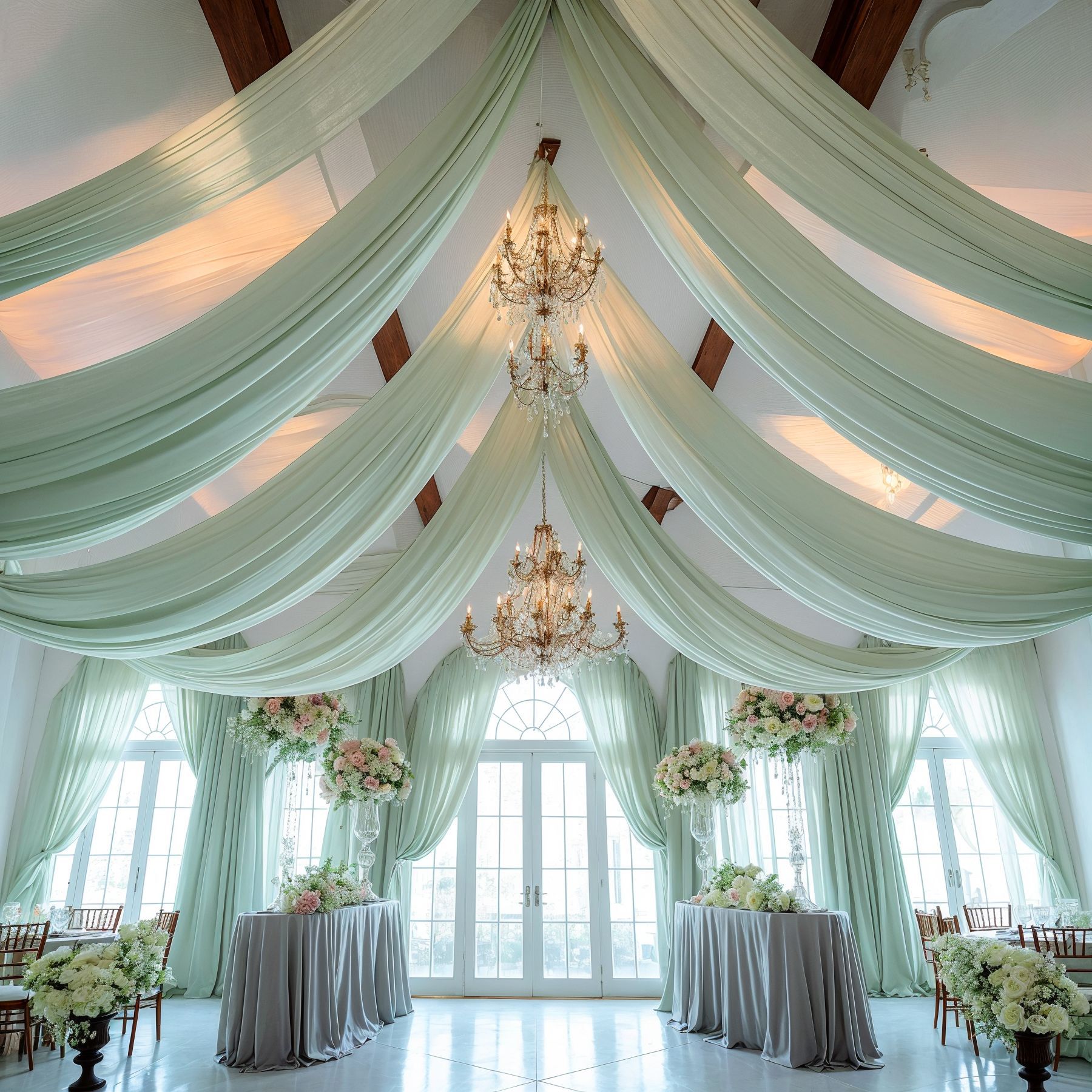 Ceiling Draping - Wedding Chiffon Fabric \u0026 LED Lights, image size:1800x1800