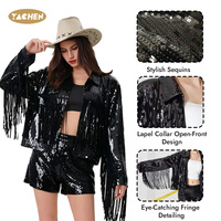 Veste à franges et sequins YACHEN pour femme, avec revers et pompons, idéale pour les soirées, livraison rapide pour discothèques et festivals