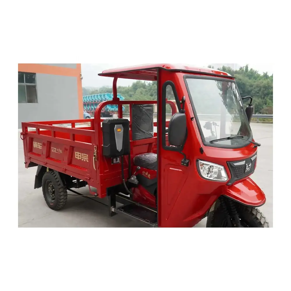 Three Wheel Petrol Motorized Cargo Tricycles with Roof / Cabin 3 Wheels 250cc Dump Tricycle Gasoline Motorcycle for Adults
