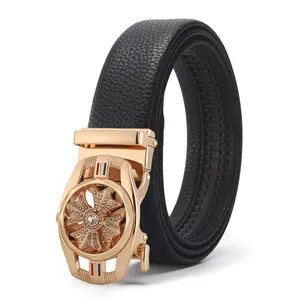 PU Belts Gold Rotating Buckle leather strap with Metal Buckles for Man 3.5cm