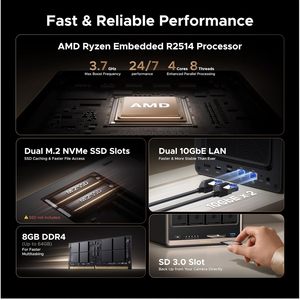 UGREEN NASync DXP4800 GT Plus 4 Bay Desktop <span class=keywords><strong>NAS</strong></span> AMD R2514 CPU 8GB DDR4 RAM 4K 60Hz 10GbE Slot M.2 <span class=keywords><strong>NVMe</strong></span> Penyimpanan Terhubung Jaringan - Product Image 4