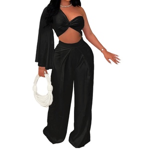Women's New One Shoulder Sleeve Pleated Casual Solid Color 2 Piece <b>Set</b> Fashion - Product Image 5