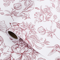 Papier d'emballage floral à motifs linéaires bordeaux, imprimé de fleurs vintage pour des cadeaux élégants