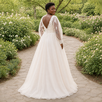 Robe de mariée grande taille, robe de bal, corset, robes de mariée avec manches, col en V, dentelle pour la mariée, sur mesure