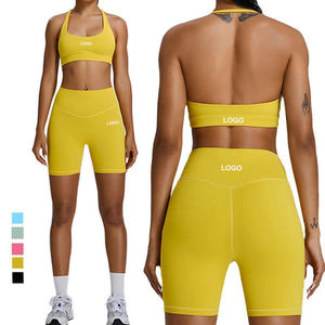 Breathable High Waist Yoga Set With Butt Lift Effect 2-Piece Workout Wear <b>Spandex</b> Nylon Seamless Sports Bra & Biker Shorts - Product Image 3